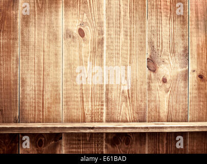 Ripiano vuoto su sfondo di legno. Texture di legno. Foto Stock