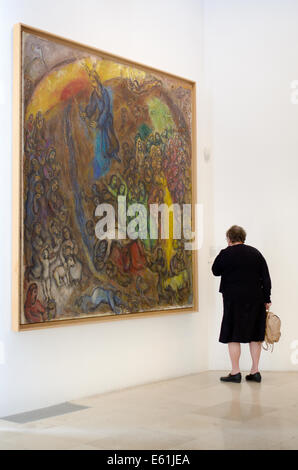 Il visitatore si ammira un'Arca di Noè pittura nel Museo Marc Chagall Nizza Francia Foto Stock