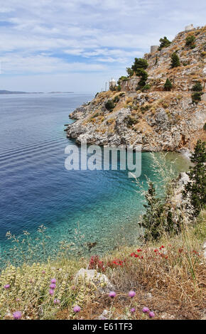 Mare Egeo e Hydra Island in Grecia. Foto Stock