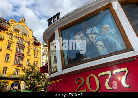 Cafe Tramvaj su Piazza Venceslao, Praga Grand Hotel Evropa Repubblica Ceca Foto Stock