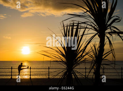 Seaton Carew, Hartlepool, Regno Unito. 12 Ago, 2014. Meteo: la calma dopo la tempesta in un tropicale cercando Seaton Carew a sunrise. Pareggiatore rende la maggior parte del tempo calme su un glorioso (12th) mattina sulla costa nord est. Luminoso e arioso showery meteo Le previsioni per i prossimi giorni. Credito: ALANDAWSONPHOTOGRAPHY/Alamy Live News Foto Stock