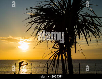 Seaton Carew, Hartlepool, Regno Unito. 12 Ago, 2014. Meteo: la calma dopo la tempesta in un tropicale cercando Seaton Carew a sunrise. Pareggiatore rende la maggior parte del tempo calme su un glorioso (12th) mattina sulla costa nord est. Luminoso e arioso showery meteo Le previsioni per i prossimi giorni. Credito: ALANDAWSONPHOTOGRAPHY/Alamy Live News Foto Stock