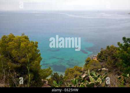 Viste da Es Cubells verso il mare in Ibiza Foto Stock