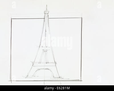 Disegnata a mano schizzo a matita di Torre Eiffel Foto Stock