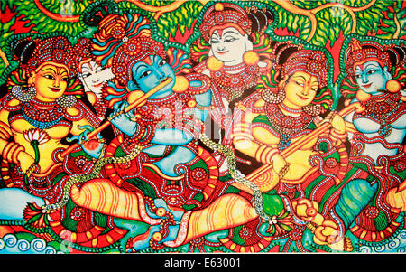Pittura murale raffigurante Rasa leela o rasa lila , chiamato anche la danza del divino amore Foto Stock