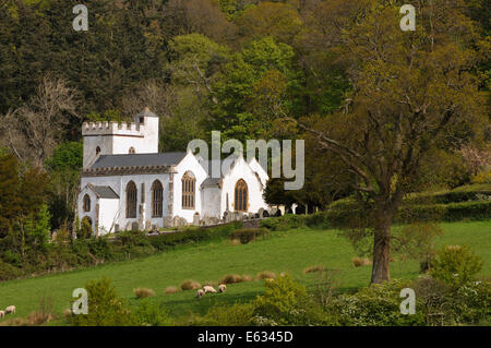 Quattrocentesca Chiesa di Tutti i Santi, con la trecentesca torre, Selworthy, Nr. Porlock, Somerset Foto Stock