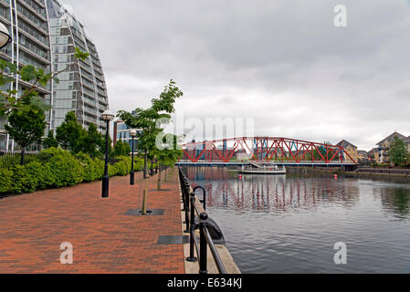 Ancoraggio bacino erie water Hotel Salford Quays Manchester ship canal Foto Stock