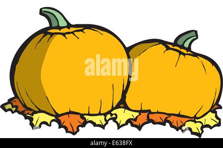 Due zucche arancione in una zucca di Halloween di patch Illustrazione Vettoriale