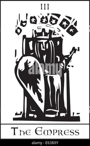 Xilografia stile espressionista immagine della carta dei Tarocchi per l'Imperatrice Illustrazione Vettoriale