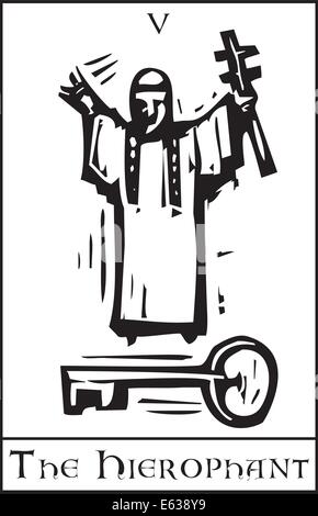 Xilografia stile espressionista carta dei Tarocchi per la Semina-pietra Illustrazione Vettoriale
