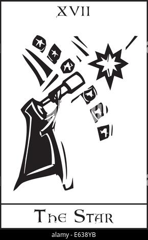 Xilografia stile espressionista carta dei Tarocchi per la stella. Illustrazione Vettoriale