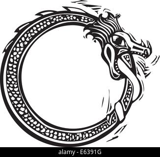 Xilografia immagine di stile della viking Norse midgard serpente Illustrazione Vettoriale