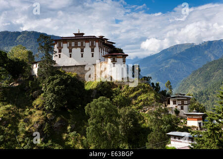 Il Bhutan orientale, Lhuentse, Rinchentse Phodrang Dzong in alto sopra Kuri Valle Chuu Foto Stock