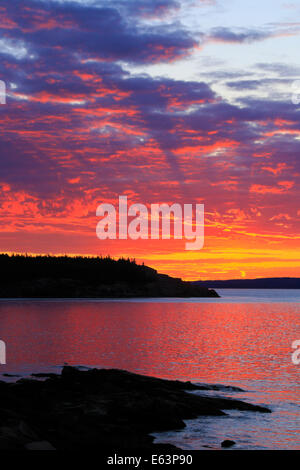 Sunrise vicino al foro di tuono, la Ocean Trail, Parco Nazionale di Acadia, Maine, Stati Uniti d'America Foto Stock