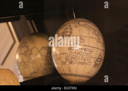 Uovo di struzzo Scrimshaw, Jerimiah Merithew House, Penobscot museo marino, Searsport, Maine, Stati Uniti d'America Foto Stock