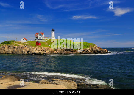 Cape Neddick faro, Nubble Luce, York Beach, Maine, Stati Uniti d'America Foto Stock