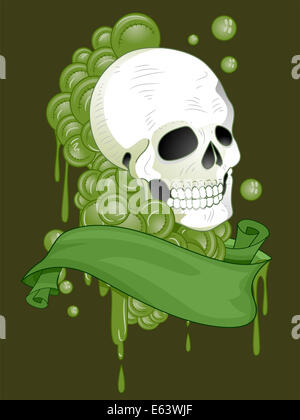 Illustrazione di un tatuaggio Design dotato di un cranio con un nastro verde avvolto intorno ad esso Foto Stock