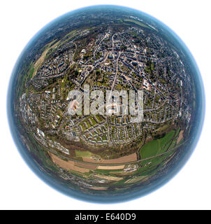 Vista aerea riprese con una lente fisheye, Gruyten, Haan, Nord Reno-Westfalia, Germania Foto Stock