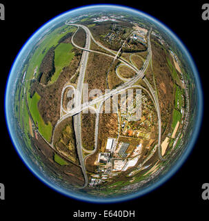 Vista aerea riprese con una lente fisheye, raccordo autostradale della A1, A43 e A46 autostrada, Vicino Haßlinghausen, Sprockhövel Foto Stock