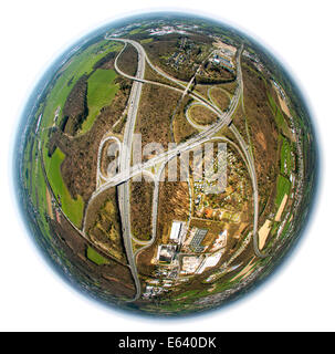 Vista aerea riprese con una lente fisheye, raccordo autostradale della A1, A43 e A46 autostrada, Vicino Haßlinghausen, Sprockhövel Foto Stock