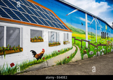 Muro di una casa dipinta con un' energia rinnovabile tema, Tiengen, Waldshut-Tiengen, Baden-Württemberg, Germania Foto Stock