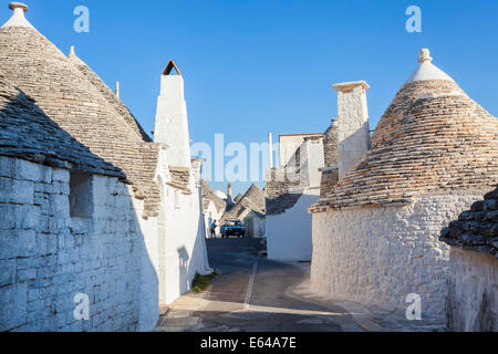 Trulli case; Alberobello; Puglia; Puglia; Italia Foto Stock