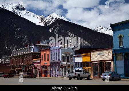 La storica città mineraria di Silverton, ad una altitudine di 9,305 ft / 2,836 m, in San Juan Mountains, Colorado, STATI UNITI D'AMERICA Foto Stock