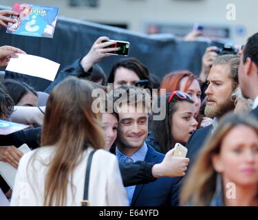 Attore Daniel Radcliffe assiste il Regno Unito Premiere di che cosa se su 12/08/2014 di ODEON West End, Leicester Square, Londra. Persone nella foto: Daniel Radcliffe. Foto di Julie Edwards Foto Stock