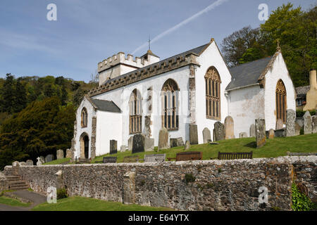 Quattrocentesca Chiesa di Tutti i Santi, con la trecentesca torre, Selworthy, Nr. Porlock, Somerset Foto Stock