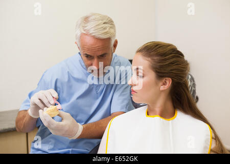Dentista che mostra il modello del paziente di denti Foto Stock