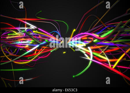 Rainbow dritto a forma di farfalla linea Glow sfondo scuro Foto Stock