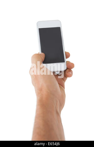 Maschio di mano azienda uno smartphone Foto Stock