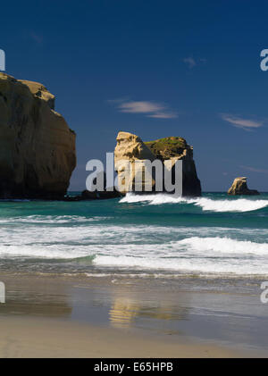 Vista della spiaggia di tunnel, a sud di Dunedin e Otago, Nuova Zelanda Foto Stock