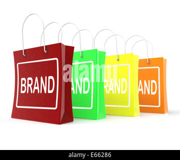 Marca borse per lo shopping che mostra il Branding Marchio o etichetta Foto Stock