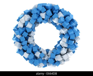 Abstract cerchio creato con blu e bianco 3d cubi Foto Stock