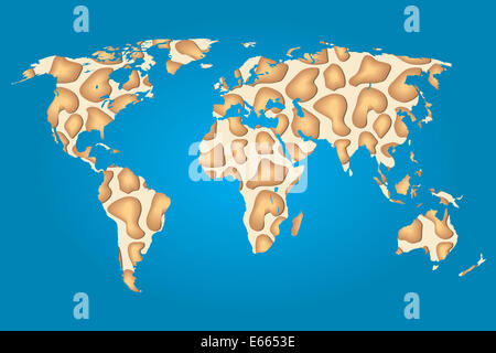 Mappa del mondo riempito con un motivo a giraffa Foto Stock