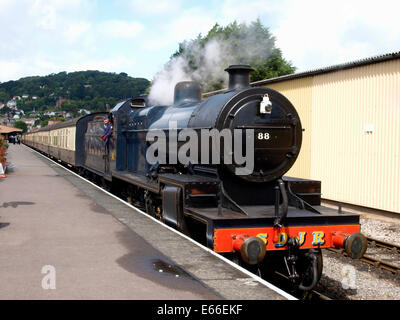 Treno a vapore a Minehead Stazione, Somerset, Regno Unito Foto Stock