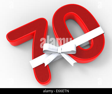 Numero di settanta con nastro significato auguri di compleanno o di felicità Foto Stock