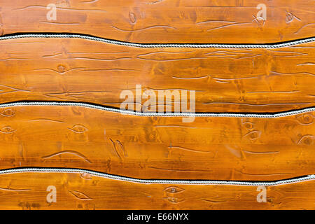 Sfondo di legno, posizionato orizzontalmente e schede di corda Foto Stock