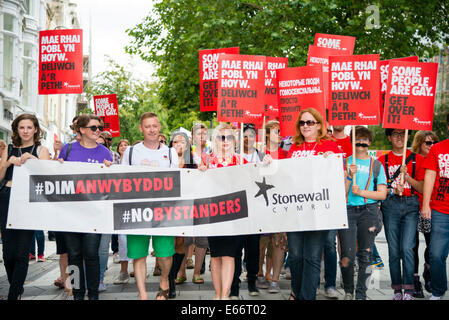 Cardiff, Galles, UK. 16 Ago, 2014. Il 2014 Cymru orgoglio parata LGBT Mardi Gras in Cardiff Stonewall Credit: Robert Convery/Alamy Live News Foto Stock