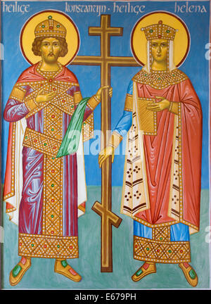 Bruges - Affresco di st. Costantino e st. Elena nel vestibolo della st. Constanstine e Helena orthodx chiesa Foto Stock