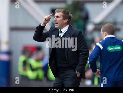 Edimburgo, Scozia. 17 Ago, 2014. Hibs Manager Alan Stubbs durante il campionato scozzese match tra i cuori e Hibs da Tynecastle Stadium. Credito: Azione Sport Plus/Alamy Live News Foto Stock