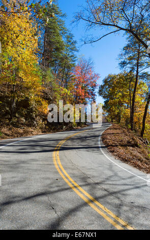 Coda del drago road, US 129, vicino si occupa spazio appena a sud del Parco Nazionale di Great Smoky Mountains, Tennessee, Stati Uniti d'America Foto Stock