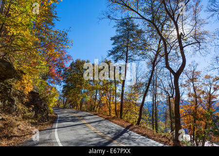 Coda del drago road, US 129, vicino si occupa spazio appena a sud del Parco Nazionale di Great Smoky Mountains, Tennessee, Stati Uniti d'America Foto Stock