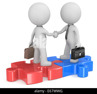 Dude I businessmen x2 agitando mani su puzzle. Foto Stock