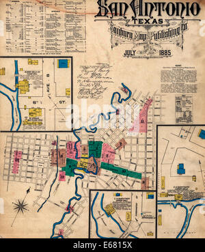 Sanborn Assicurazione incendi mappa da San Antonio, Bexar County, Texas. Sanborn Mappa Azienda, Luglio 1885 Foto Stock