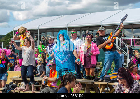 Remenham Henley-on-Thames Oxfordshire UK. Il 17 agosto 2014. Membri della folla vestito e godendo il 2014 'Riavvolgi Sud Festival' trattenuto 15-16-17 Agosto 2014. Fotografia Credito: 2014 John Henshall / Alamy Live News. JMH6368 Foto Stock