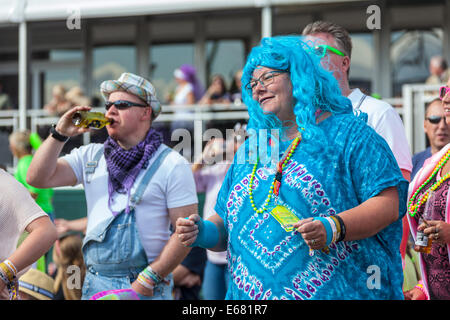 Remenham Henley-on-Thames Oxfordshire UK. Il 17 agosto 2014. Membri della folla vestito e godendo il 2014 'Riavvolgi Sud Festival' trattenuto 15-16-17 Agosto 2014. Fotografia Credito: 2014 John Henshall / Alamy Live News. JMH6369 Foto Stock