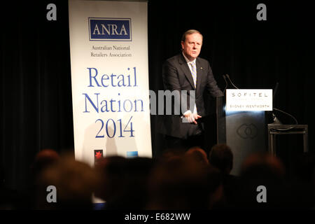 Il Sofitel Sydney Wentworth 61-101 Phillip Street, NSW 2000, Australia. Il 18 agosto 2014. L'on. Peter Costello AC dà il discorso alla sesta nazione Retail pranzo presso il Sofitel Wentworth, Sydney. Credito: 2014 Richard Milnes/Alamy Live News. Foto Stock