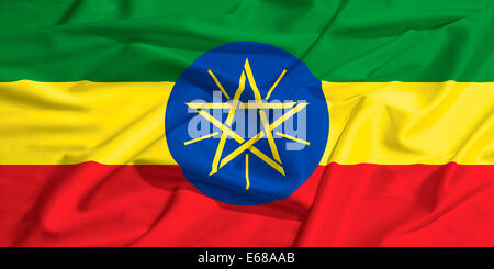 Etiopia bandiera su un telo di seta sventolando Foto Stock